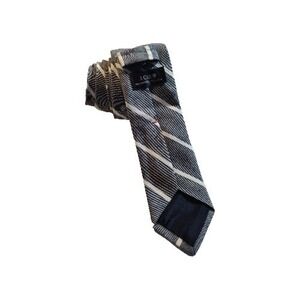J. Crew Men's Neck Tie 58x2.5  Gray White‎ Stripes Linen / Cotton Tie 1433